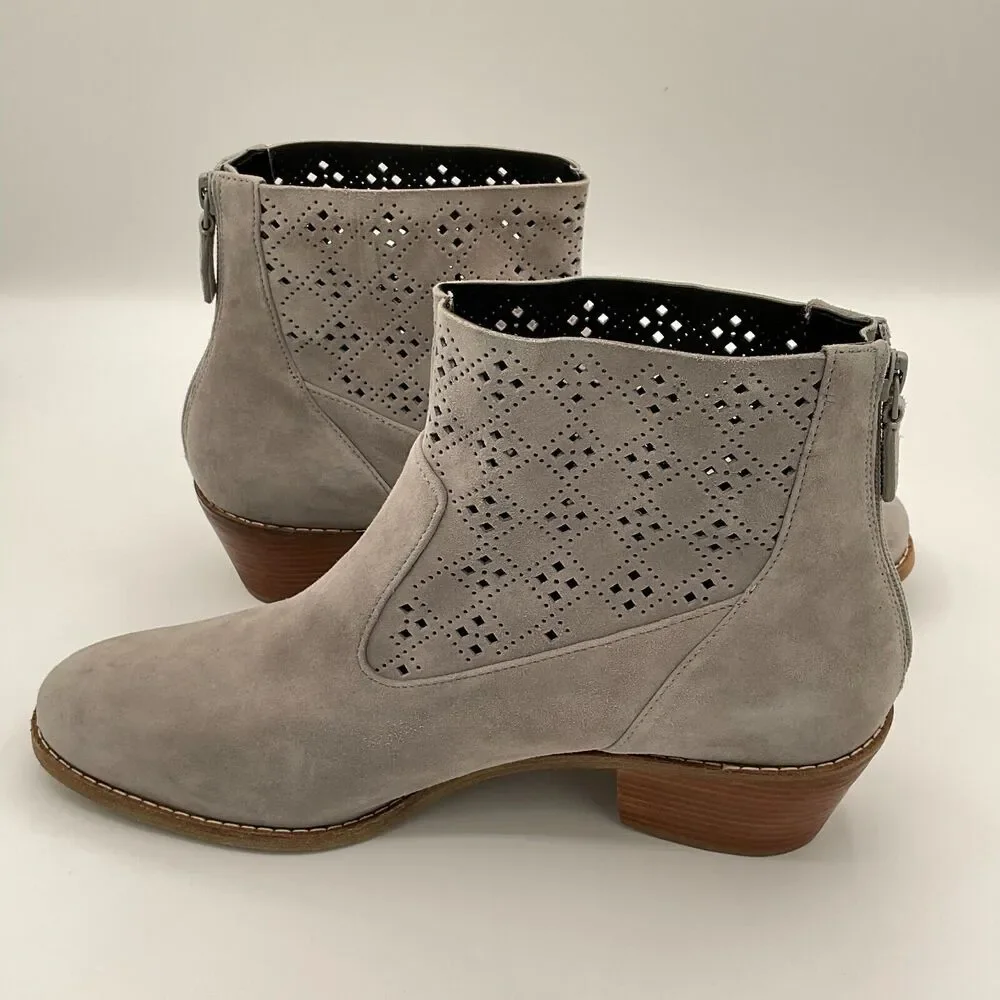 Cole Haan Jayne Lasercut Perforated Gray‎ Suede Bootie Size 10B Grand OS
